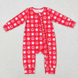 LR0832--red plaid love girls zip sleeper