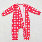 LR0832--red plaid love girls zip sleeper