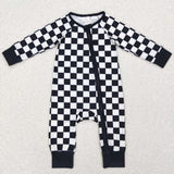 LR0812-- long sleeve black checkerboard zip romper