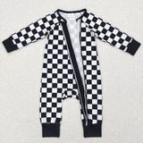 LR0812-- long sleeve black checkerboard zip romper