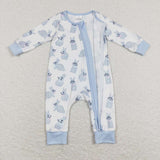 LR0837--Easter rabbit blue zip sleeper