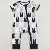 Short sleeves bunny baby kids zipper easter romper