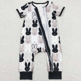 Short sleeves bunny baby kids zipper easter romper