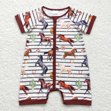 SR0823--horse brown short sleeve girls romper