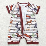 SR0823--horse brown short sleeve girls romper