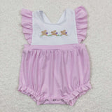 SR0620-- Pearl sleeve Easter embroidery rabbit girls romper