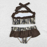 USA Halter backless ruffle camo 2 pcs baby girls swimsuit