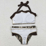 USA Halter backless ruffle camo 2 pcs baby girls swimsuit