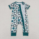 Short sleeves smile cow rainbow baby zipper romper