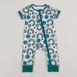 Short sleeves smile cow rainbow baby zipper romper