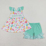Embroidery Mama's girl leopard tunic ruffle shorts girls outfits