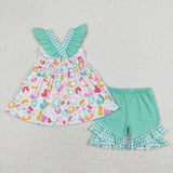 Embroidery Mama's girl leopard tunic ruffle shorts girls outfits