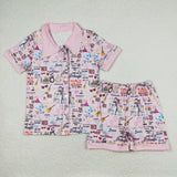 Pink short sleeves butterfly guitar adult women pajamas