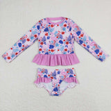 Pink long sleeves flamingo baby girls swimsuit