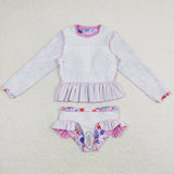 Pink long sleeves flamingo baby girls swimsuit