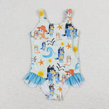 Sleeveless dog sun starfish girls summer swimsuit
