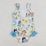 Sleeveless dog sun starfish girls summer swimsuit