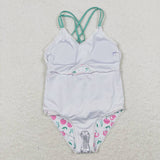 S0251 Pink cherry polka dots girls one pc summer swimsuit