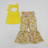 Yellow halter top floral bell bottom pants girls clothes