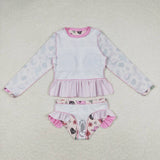 Pink long sleeves boots cactus girls western swimsuit