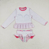 Pink long sleeves guitar 2 pcs singer girls swimwear