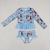 Light blue long sleeves guitar 2 pcs singer girls swimwear