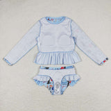 Light blue long sleeves guitar 2 pcs singer girls swimwear