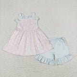 Straps daisy tunic ruffle shorts girls summer clothes