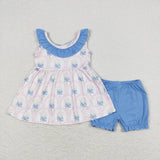 Sleeveless floral tunic ruffle shorts girls clothing