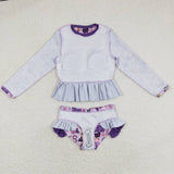 Purple long sleeves rainbow 2 pcs singer girls swimwear
