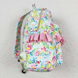 Green pink flower ruffle girls backpack