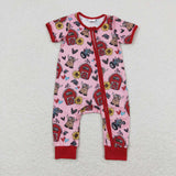 SR1368 Short sleeves cows sunflower farm baby zipper romper