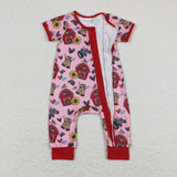 SR1368 Short sleeves cows sunflower farm baby zipper romper