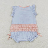 SR0931--embroidery Ballet shoes blue short sleeve baby romper
