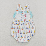 Strap sailboat ruffle baby girls summer romper