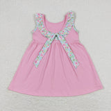 Pink floral sleeveless bow baby girls summer dress