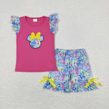 Hot pink top embroidery mouse starfish print girls summer clothing