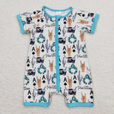 Short sleeves cows cactus baby zipper romper