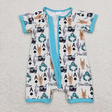 Short sleeves cows cactus baby zipper romper