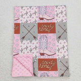 Howdy honey cactus boots plaid girls western blanket