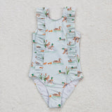 Sleeveless ruffle duck baby girls summer swimsuit