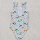 Sleeveless ruffle duck baby girls summer swimsuit