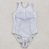 Sleeveless ruffle duck baby girls summer swimsuit