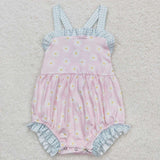 Plaid straps daisy baby girls summer romper