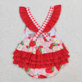 Embroidery Mama's girl strawberry floral baby romper