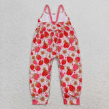 SR0887--Strawberries flower short sleeve girls romper