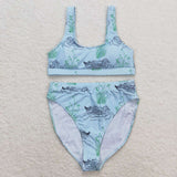 Green duck two pieces adult women summer swimsuit
