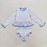 Blue sailboat long sleeves one pc baby girls swimsuit