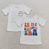 White short sleeves smile birthday singer girls shirt