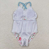 Stripe floral girls one pc summer swimsuit